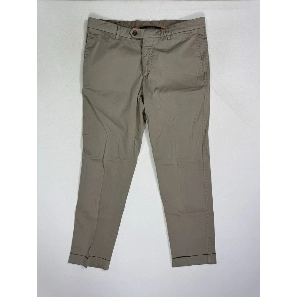 Marco Pescarolo Pants Silk Blend Cuffed Men 34x29 Beige Straight Flat Italy